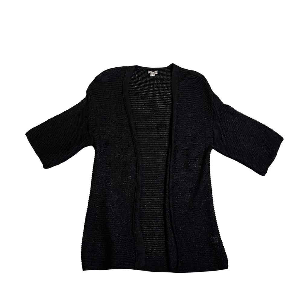 J. Jill Womens Black Open Front Mesh‎ Knit Cardigan Sweater Size S Relaxed Fit